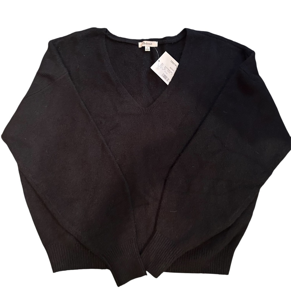Madewell black LARGE classic v-neck cotton poly wools blend long sleeve Sweater